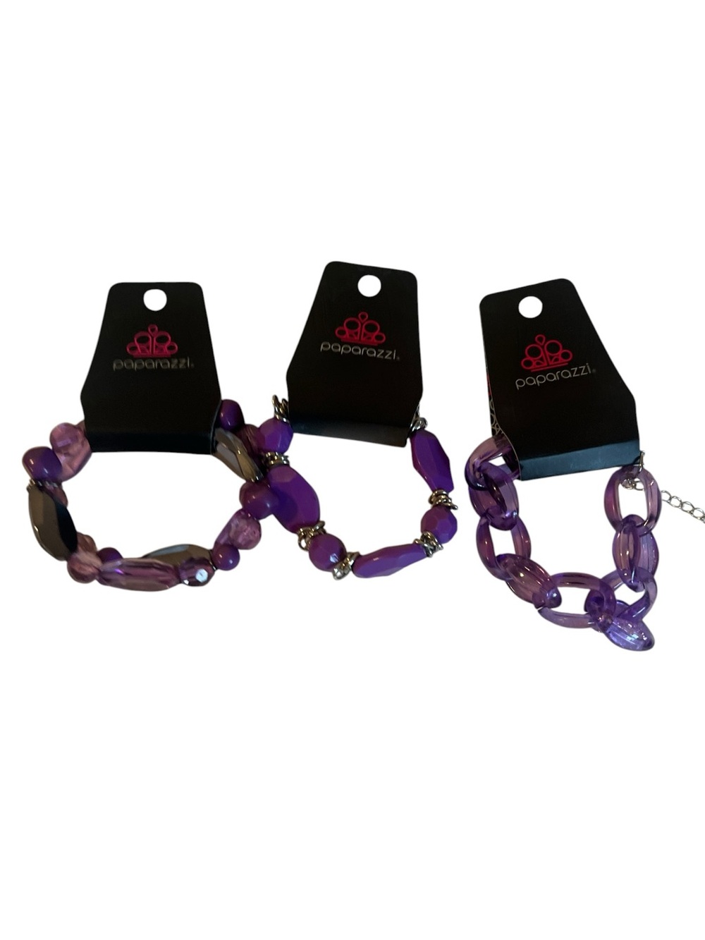 Paparazzi Purple Beaded & Chunky Link Chain Bracelet Bundle - Set of 3